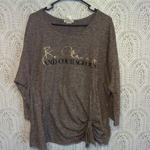 Tea Please Be Strong And Courageous Graphic Twist Front Knit‎ Top Women's 2X